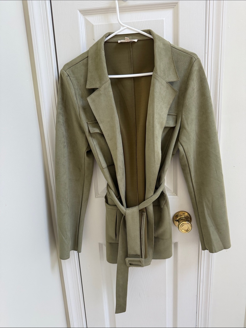 Solitaire Olive Green Suede-Style Belted Blazer